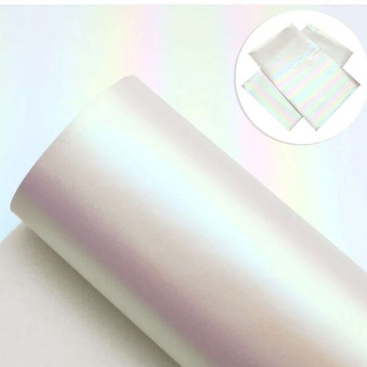 20*33cm Holographic White Smooth Long Leatherette Sheet, Basics Leather & Vinyl