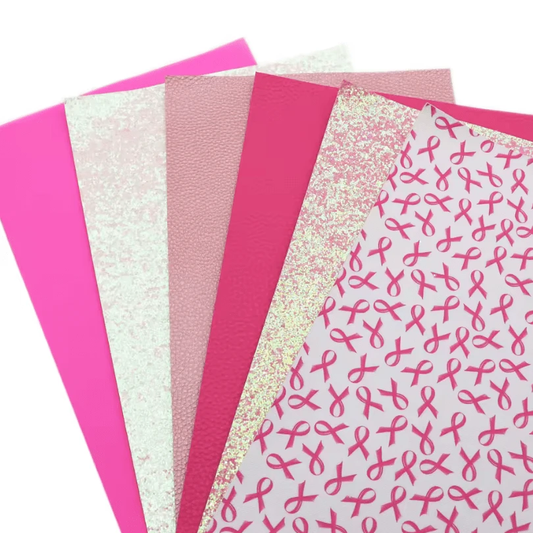 20*33cm Pink Breast Cancer Awareness - 6 Full Sized Sheet Set with Various Textures Leatherette Sheets *SET*, Bulk Buy Promotions Leather & Vinyl