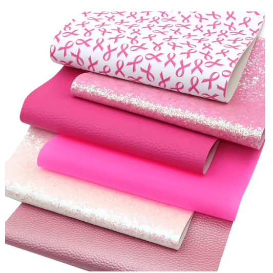 20*33cm Pink Breast Cancer Awareness - 6 Full Sized Sheet Set with Various Textures Leatherette Sheets *SET*, Bulk Buy Promotions Leather & Vinyl