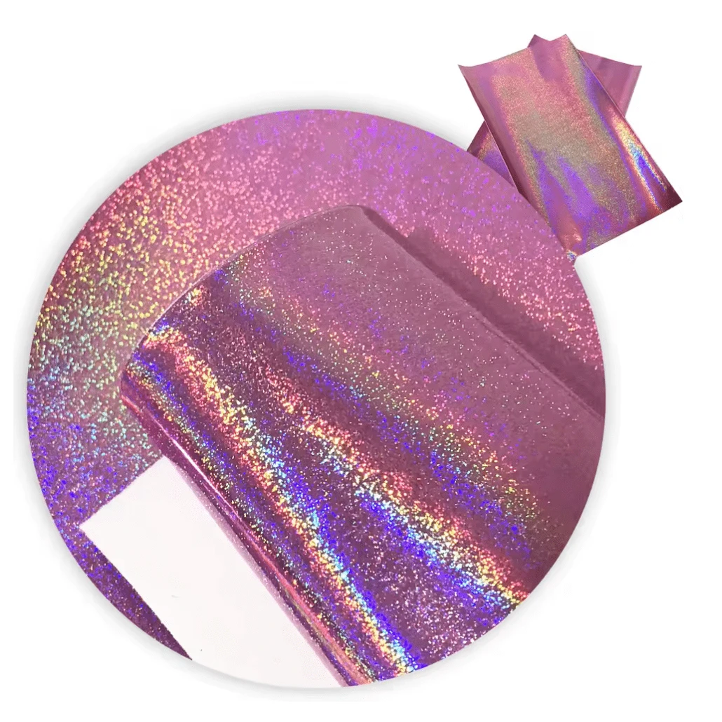 20*33cm Pink Holographic Confetti, Smooth Long Leatherette Sheet, Basics Leather & Vinyl