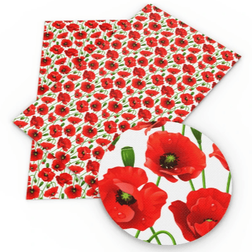 20*33cm Red Blossom Flowers on White Background Printed Leatherette Sheet, Long Leatherette Sheet (Copy) Leather & Vinyl