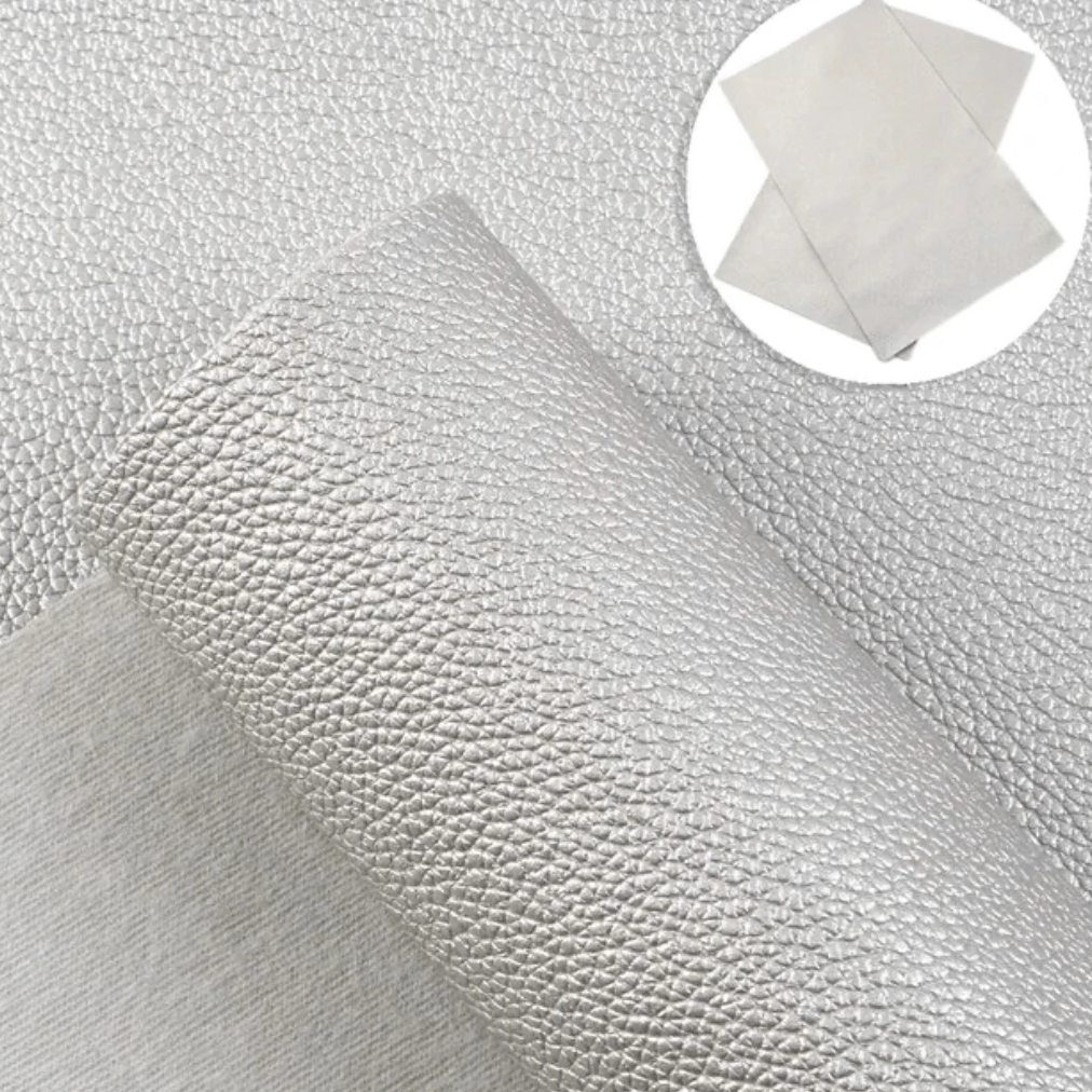20*33cm Silver Metallic Leather Texture, Long Leatherette Sheet Basics Leatherette