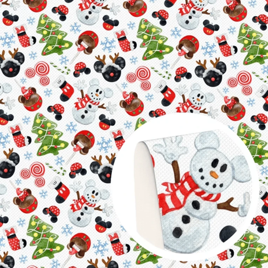 20*33cm Snowman Mickey on White Christmas Cartoon Print Background Long Leatherette Sheet (Copy) Leather & Vinyl