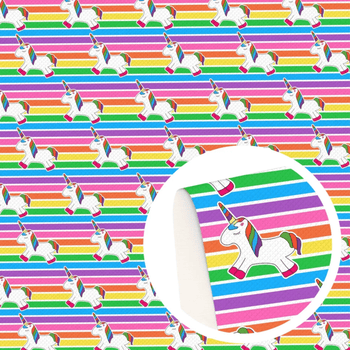 20*33cm Unicorn on Rainbow Stripes Background Print on Printed Leatherette Sheet Leather & Vinyl