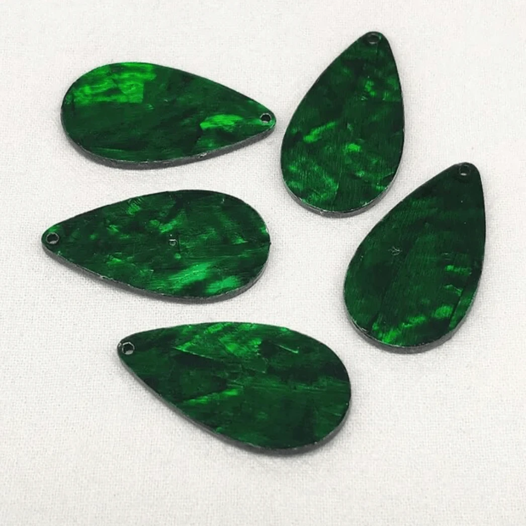 20*35mm Hunter Green  Abalone Shell Teardrop, Glue on, Shell on Resin Gems (Sold in Pair) Resin Gems