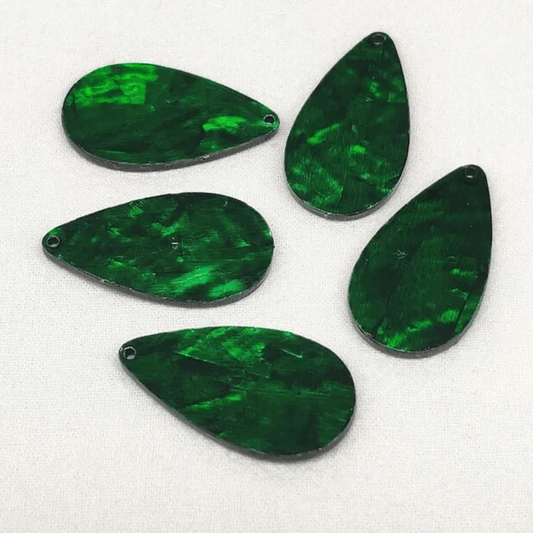 20*35mm Hunter Green  Abalone Shell Teardrop, Glue on, Shell on Resin Gems (Sold in Pair) Resin Gems
