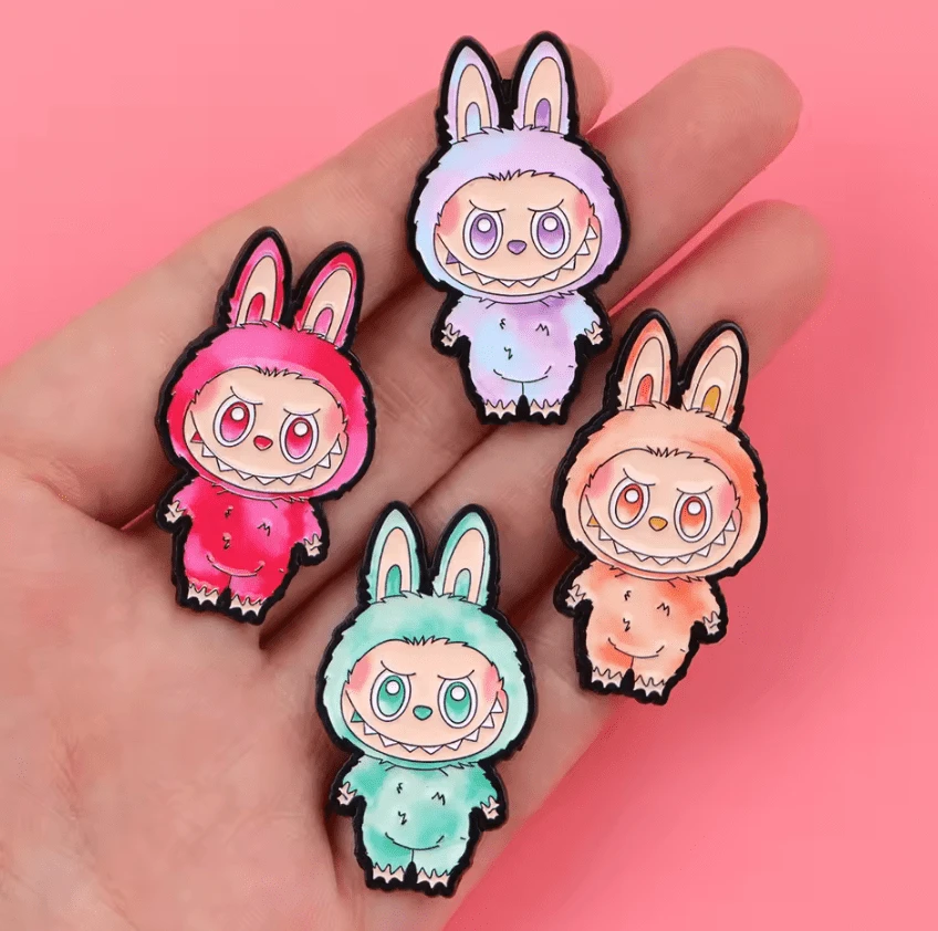 20*35mm Laboubou Print on Black Metal Pins, Sold Individually, Promotions (1 pcs) Promotion