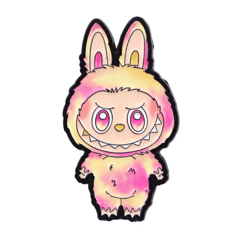 Loyalty Monster - Pink and Yellow 20*35mm Laboubou Print on Black Metal Pins, Sold Individually, Promotions (1 pcs) Promotion