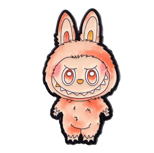 Happiness Monster -  Coral Orange 20*35mm Laboubou Print on Black Metal Pins, Sold Individually, Promotions (1 pcs) Promotion