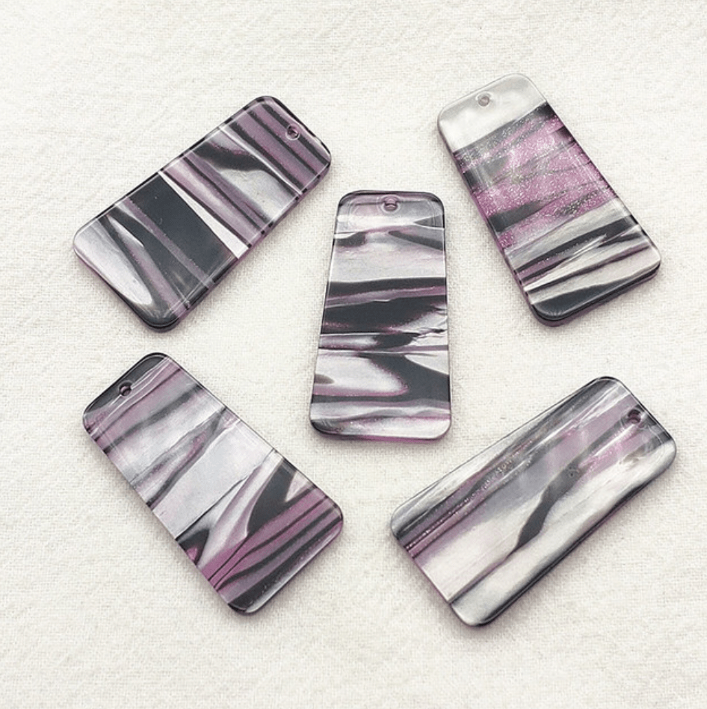 20*37mm Purple & Black Shimmer Striped Trapezoid Acrylic Resin, one hole sew on, Acrylic Resin Gem (Sold in Pair) Resin Gems