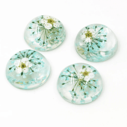 20mm Blue and White Blossom Flowers 20mm & 25mm Blue Dried Chrysanthemum Flower in Clear Resin, Glue on, Resin Gem (Sold in Pair) Resin Gems