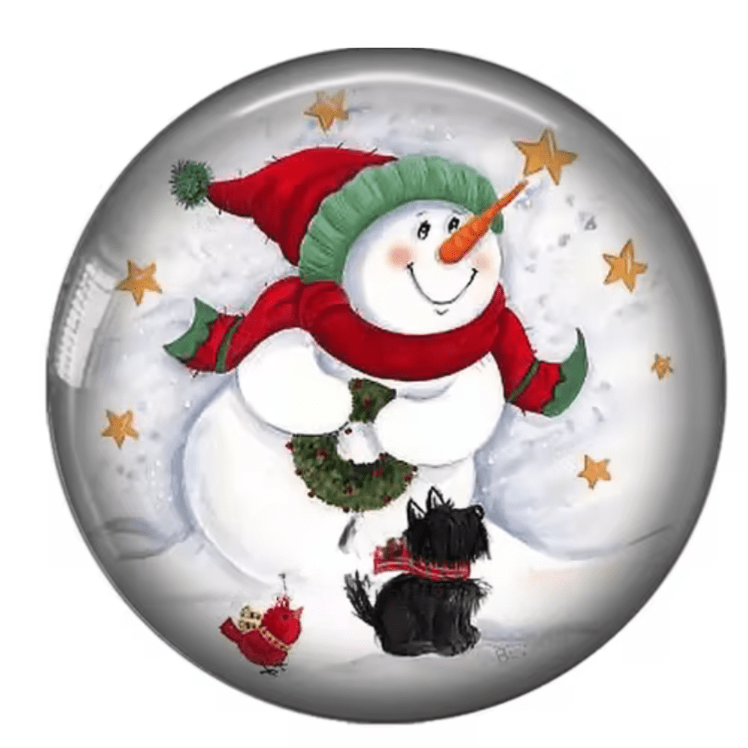 20mm Christmas Snowman with puppy Dome, Glue on, Resin Gem (Sold in Pair) Resin Gems