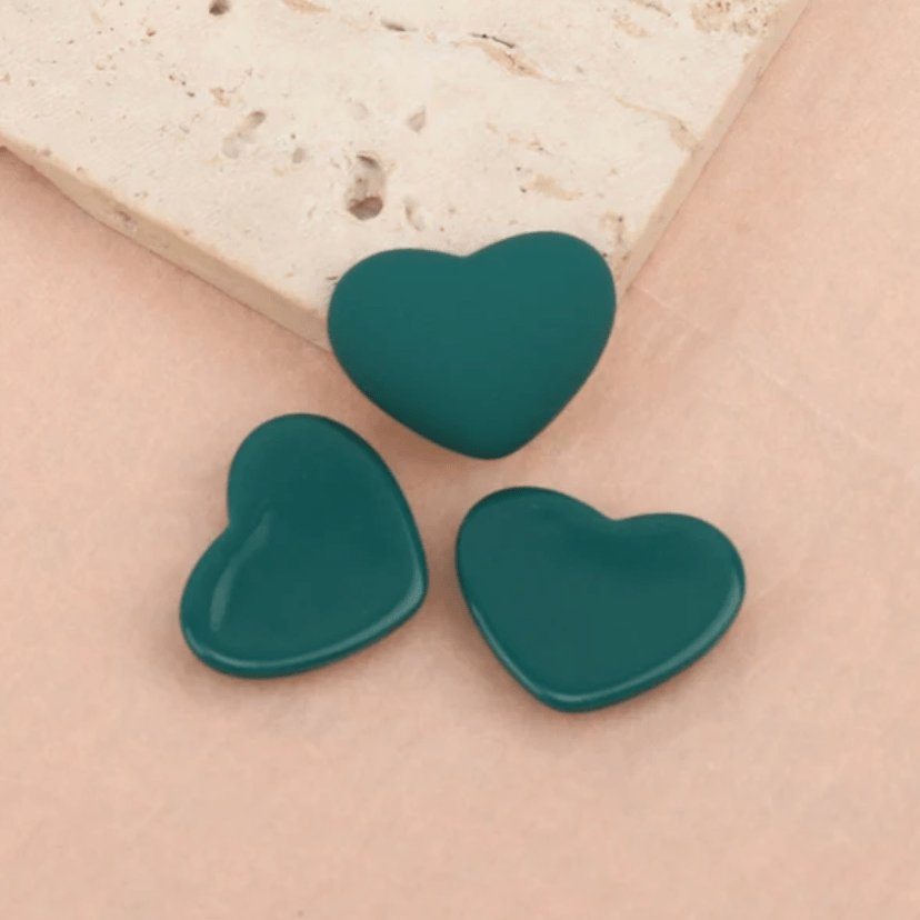 20mm Dark Green HEART Shaped Matte Rubber Gems, Glue on, Matte Resin Gems (Sold in Pair) Resin Gems