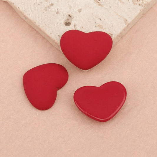 20mm Dark Pink Red HEART Shaped Matte Rubber Gems, Glue on, Matte Resin Gems (Sold in Pair) Resin Gems