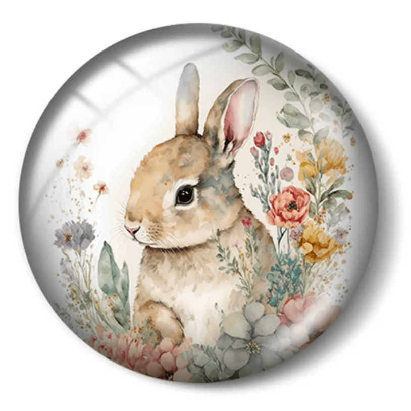 20mm Easter Bunny in Garden Print Dome, Glue on, Acrylic Resin Gems (Sold in Pair) Resin Gems