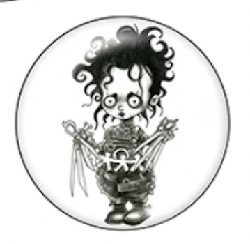 20mm Edward Scissorhands Black & White Halloween Villains Acrylic Round Glass, Glue on, Resin Gem (Sold in Pair) Resin Gems