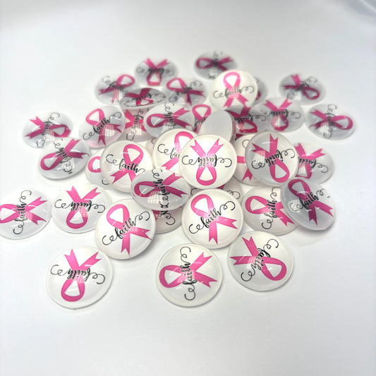 20mm "Faith"  Breast Cancer Awareness, Glue on,  Resin Gems (Sold in pair) Resin Gems
