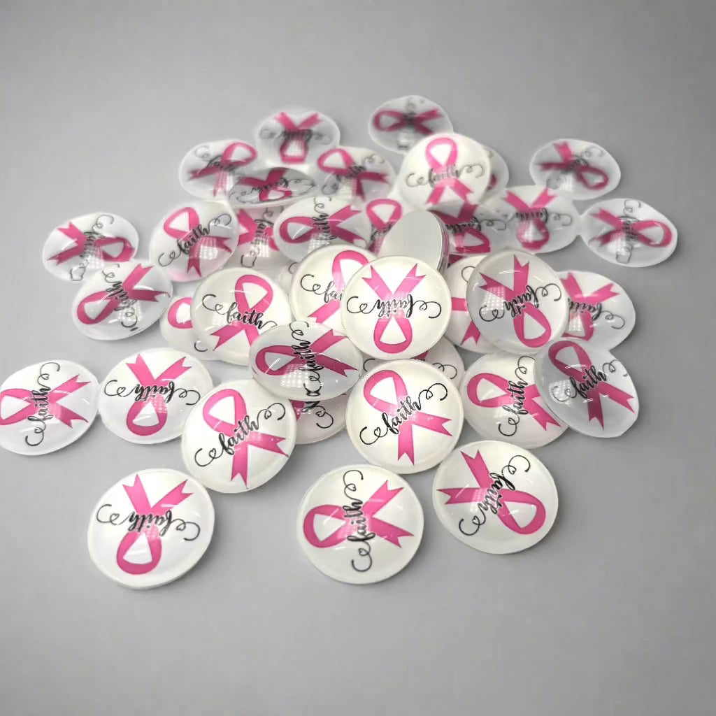 20mm "Faith"  Breast Cancer Awareness, Glue on,  Resin Gems (Sold in pair) Resin Gems