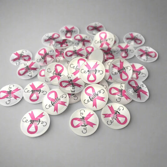 20mm "Faith"  Breast Cancer Awareness, Glue on,  Resin Gems (Sold in pair) Resin Gems