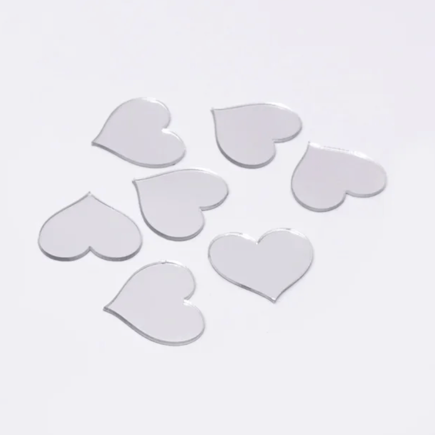 Silver Heart 20mm Gold, Silver, Black Heart Mirror Sticker, Mirror Resin Gem (Sold in Pair) Mirror Gems