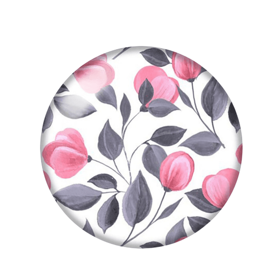 20mm Grey leaves and Pink Tulips Print Acrylic Round, Glue on, Resin Gem (Sold in Pair) Resin Gems