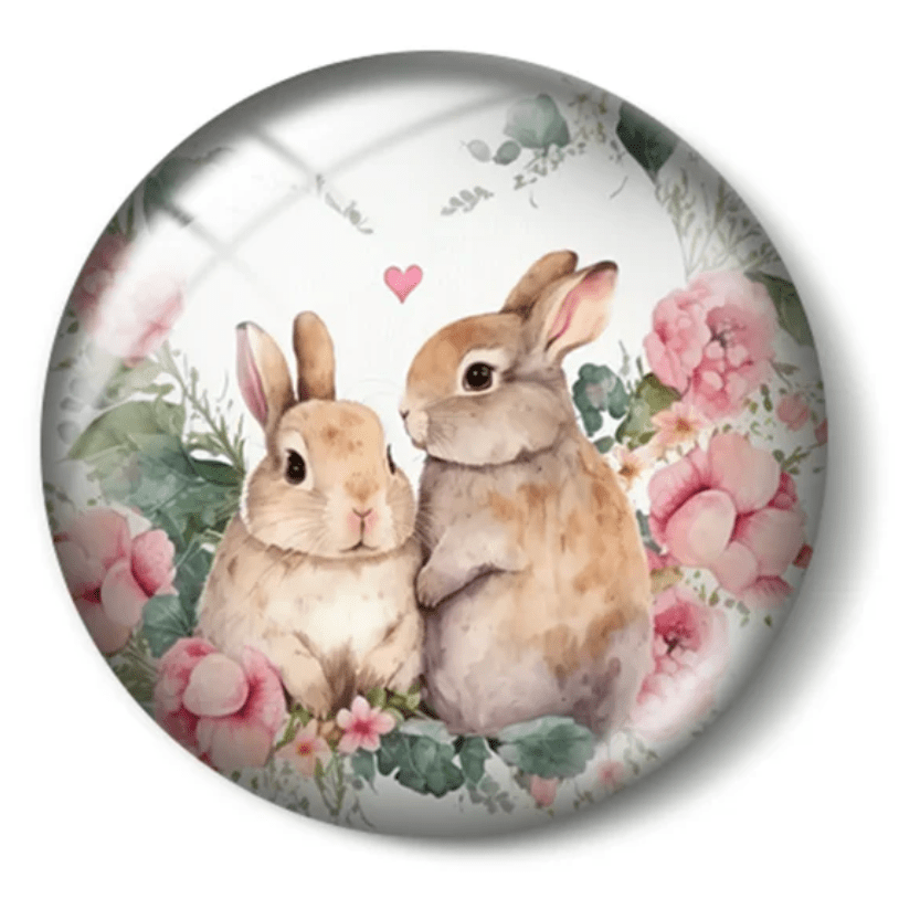 20mm "Hoppy Together" Easter Bunnies Dome, Glue on, Acrylic Resin Gems (Sold in Pair) Resin Gems