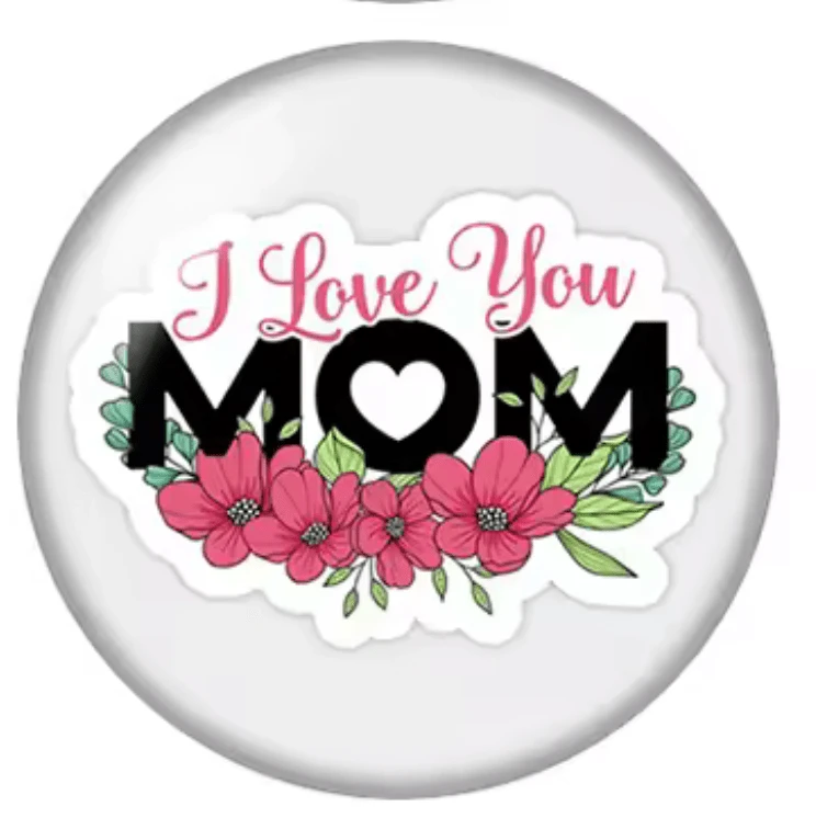 20mm "I Love you MOM" Printed dome Cab, Glue on, Resin Gems (Sold in pair) Resin Gems