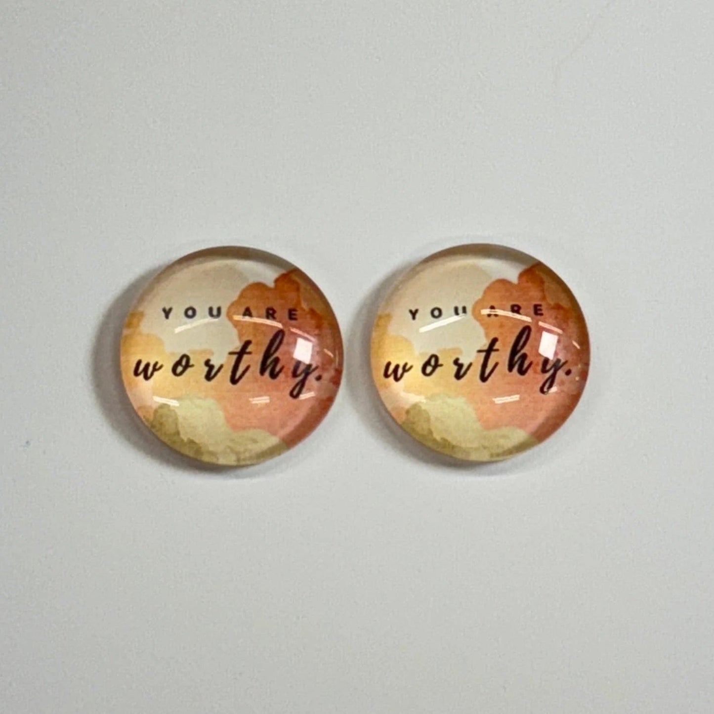 You Are Worthy 20mm Inspirational Quotes, Glue on, Resin Gem (Sold In Pair) Resin Gems