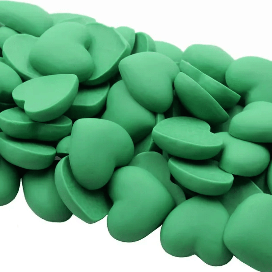 20mm Kelly Green Heart Shaped Matte Rubber Gems, Glue on, Matte Resin Gems (Sold in Pair) Resin Gems
