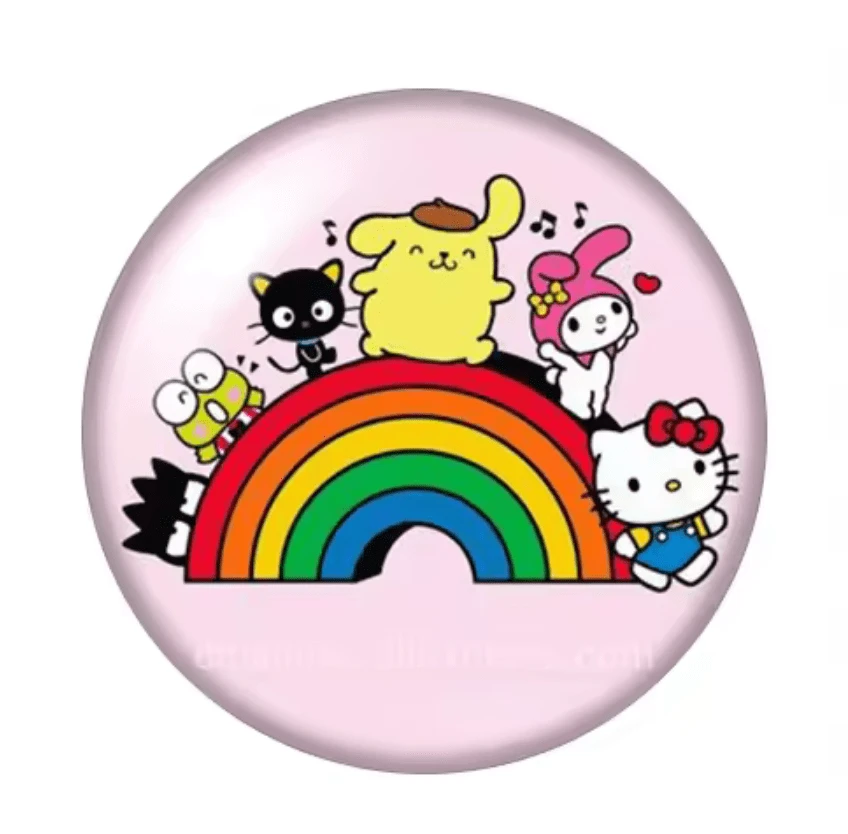 20mm "Kitty and Friends on Rainbow"  Printed dome Cab, Glue on, Resin Gems (Sold in pair) Resin Gems