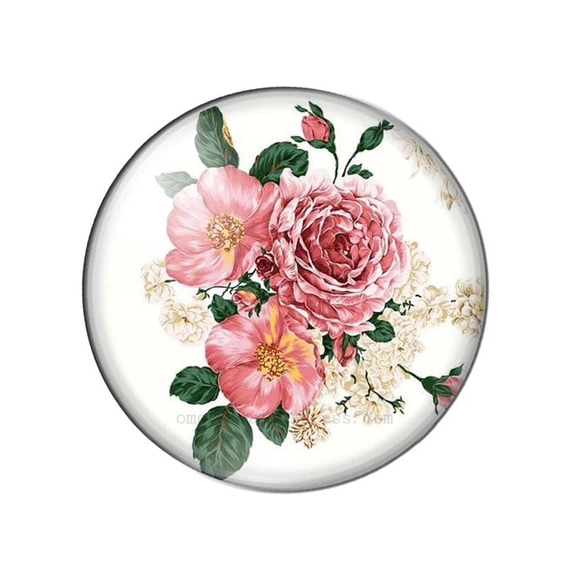 20mm Coral Pink Bouquet 20mm Mixed Rose Flowers Cabochon, Round Photo Glass, Glue on (Sold in Pair) Resin Gems