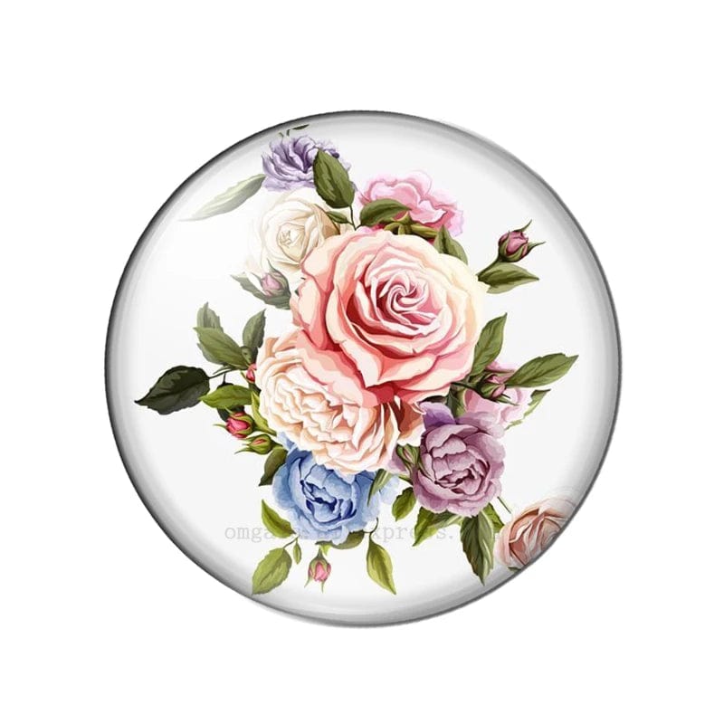 20mm Wedding Day Floral Bouquet 20mm Mixed Rose Flowers Cabochon, Round Photo Glass, Glue on (Sold in Pair) Resin Gems