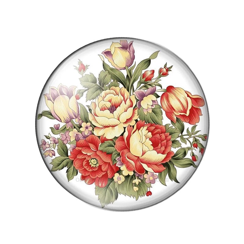 20mm Christmas Day Floral Bouquet 20mm Mixed Rose Flowers Cabochon, Round Photo Glass, Glue on (Sold in Pair) Resin Gems