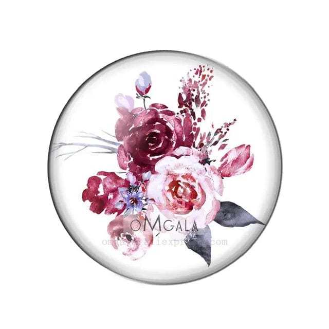 20mm Burgundy and Pink Mothers Day Bouquet 20mm Mixed Rose Flowers Cabochon, Round Photo Glass, Glue on (Sold in Pair) Resin Gems