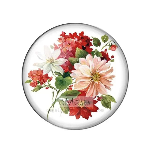 20mm Meet the Family Bouquet 20mm Mixed Rose Flowers Cabochon, Round Photo Glass, Glue on (Sold in Pair) Resin Gems