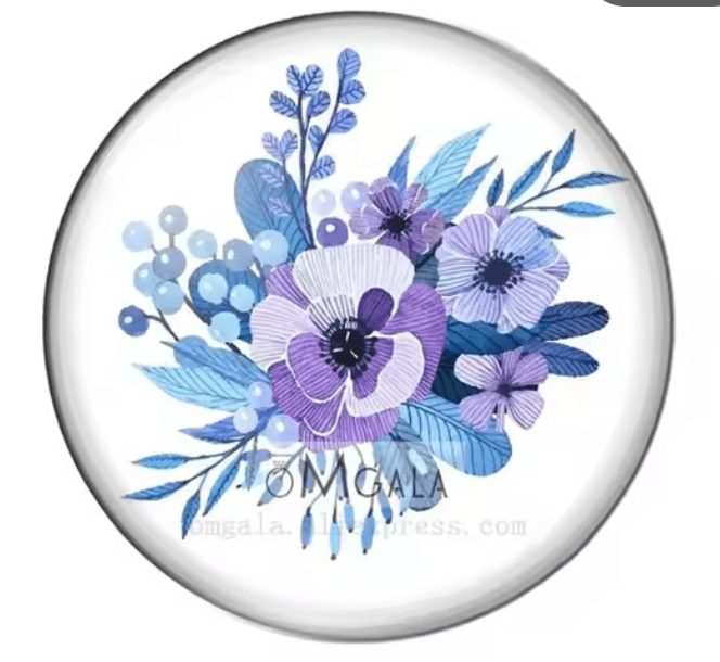 20mm Forget me not Blue Bouquet 20mm Mixed Rose Flowers Cabochon, Round Photo Glass, Glue on (Sold in Pair) Resin Gems