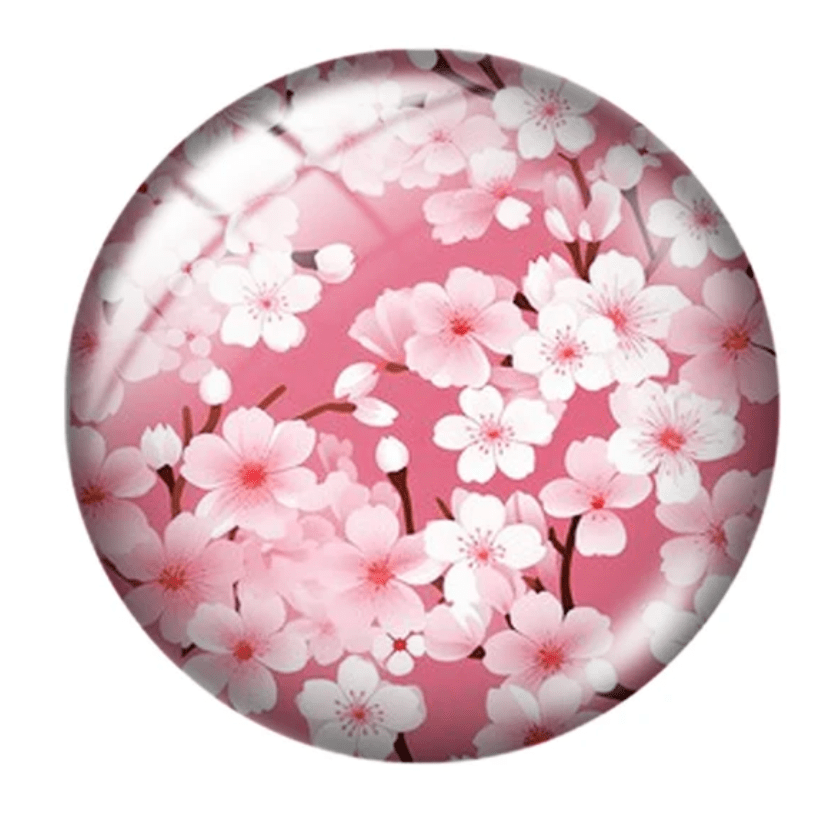 20mm Pink Blossom Flower Print Dome, Glue on, Acrylic Resin Gems (Sold in Pair) Resin Gems