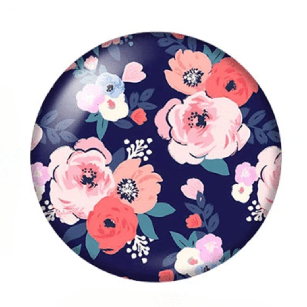 20mm Pink & Navy Blue Floral Print Acrylic Round, Glue on, Resin Gem (Sold in Pair) Resin Gems