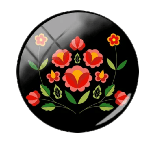 20mm Red Floral Print on Black Printed Acrylic Teardrop, Glue on, Resin Gem (Sold in Pair) Resin Gems