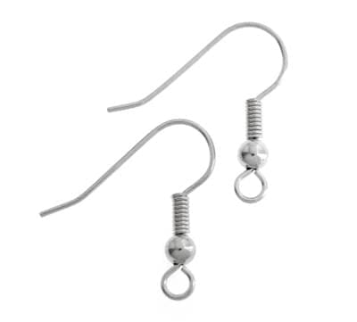 20mm Stainless Steel Silver Fish Hook Earring Finding, Ball and Coil, Basics (Sold in 10 pcs) Basics