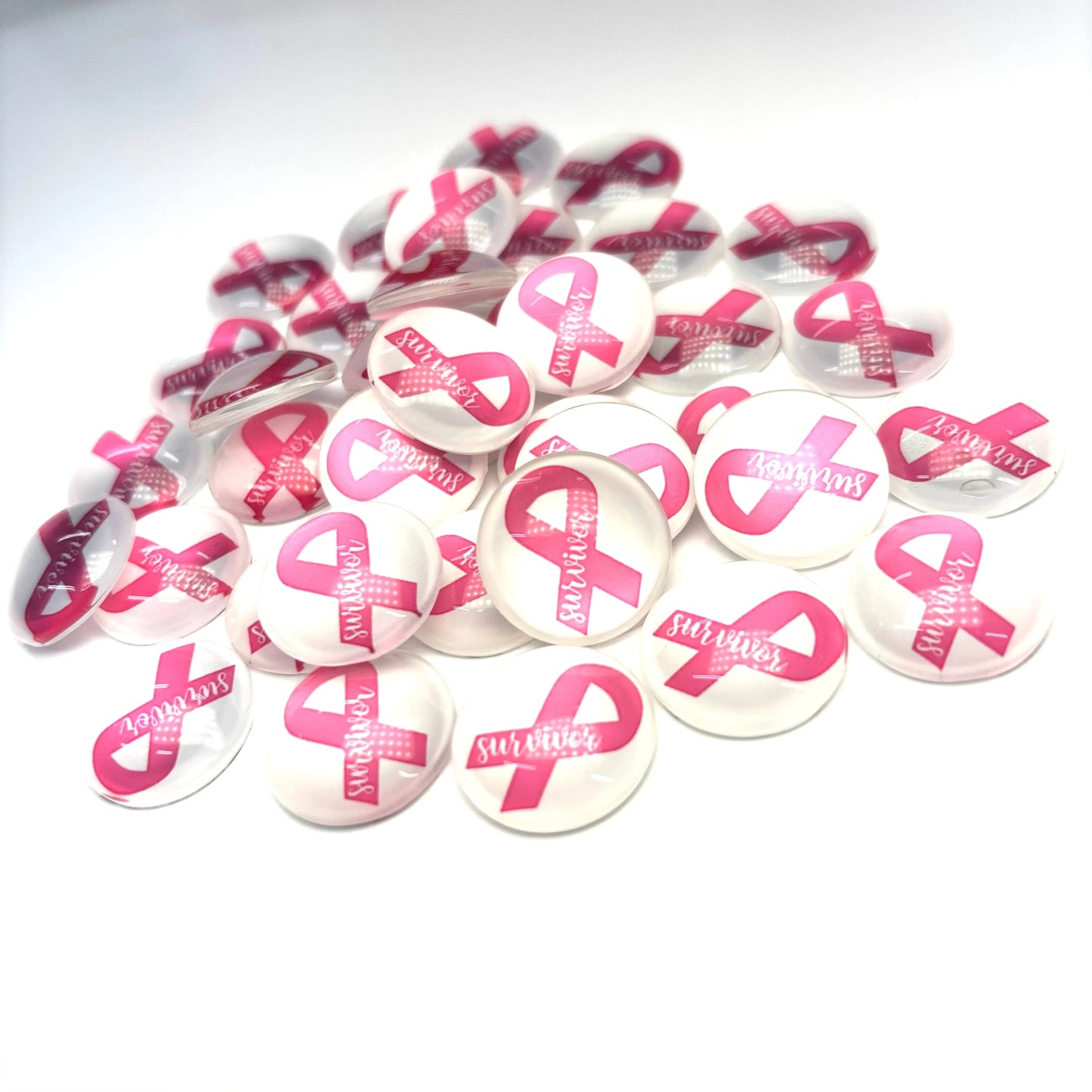 20mm "Survivor" Breast Cancer Awareness, Glue on, Resin Gems (Sold in pair) Resin Gems