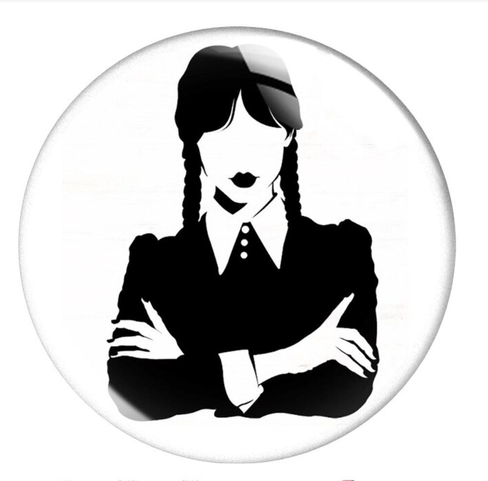 Wednesday Addams Black and White 20mm Wednesday Addams Family Themed round, Glue on,  Printed Resin Gem (Sold in Pair) Resin Gems