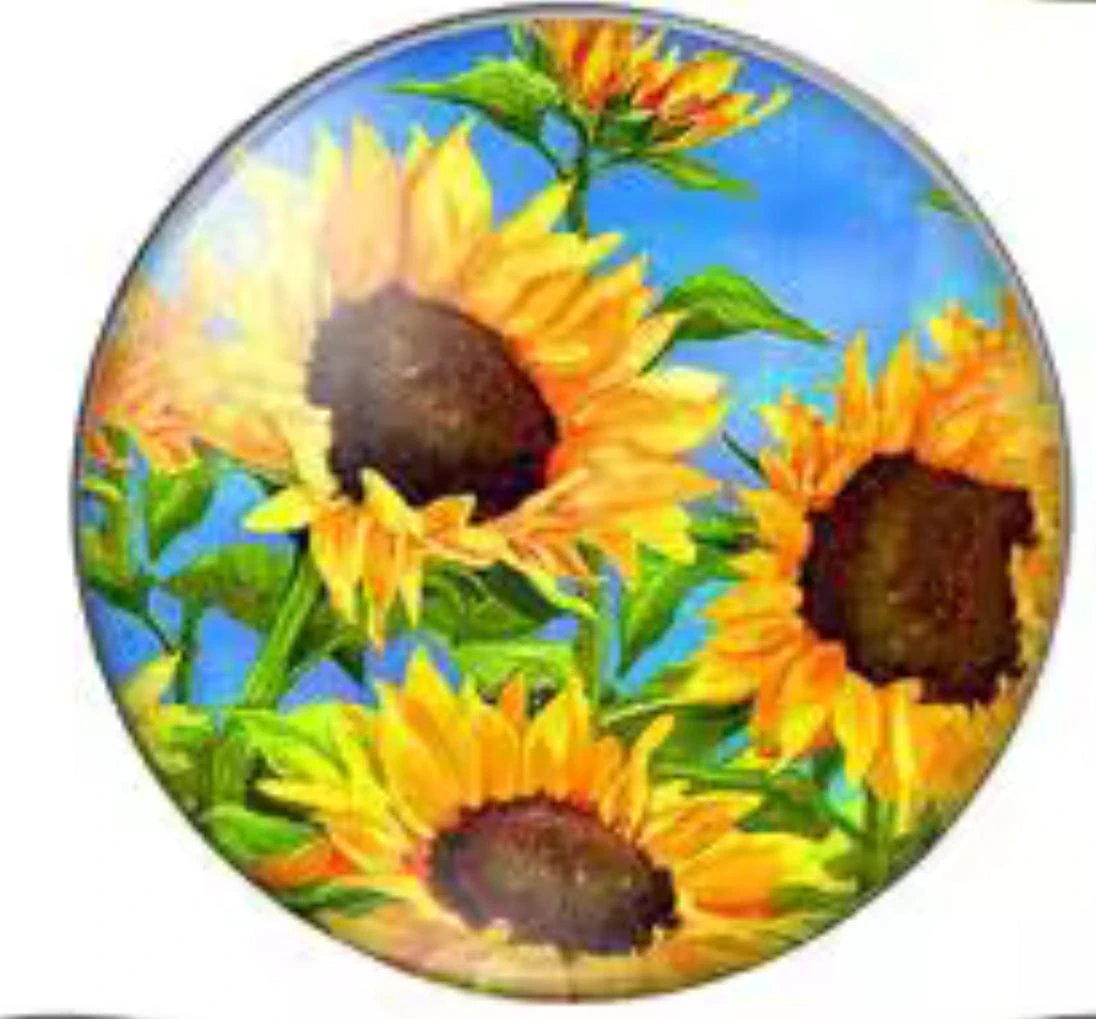 20mm Yellow Sunflowers flowers in blue Image in Acrylic Round, Glue on, Resin Gem (Sold in Pair) Resin Gems