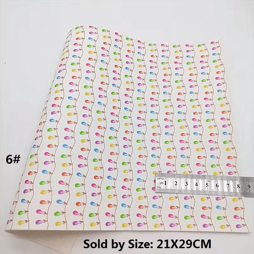 21*29cm Colourful Christmas Lights Strung on White Leather Smooth Long Leatherette Sheet Leather & Vinyl