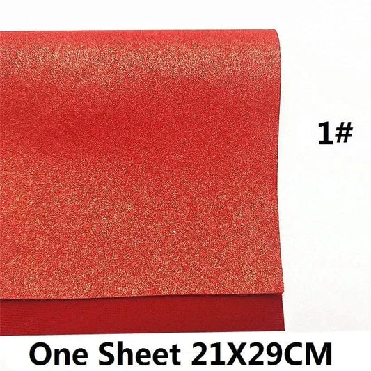 21*29cm Gold Sparkle on Red Leather Smooth Long Leatherette Sheet Leather & Vinyl