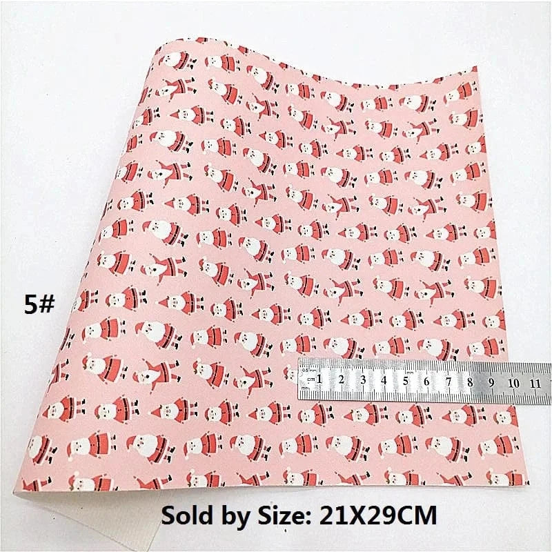 21*29cm Red Santa Dancing on Pink Leather Smooth Long Leatherette Sheet Leather & Vinyl