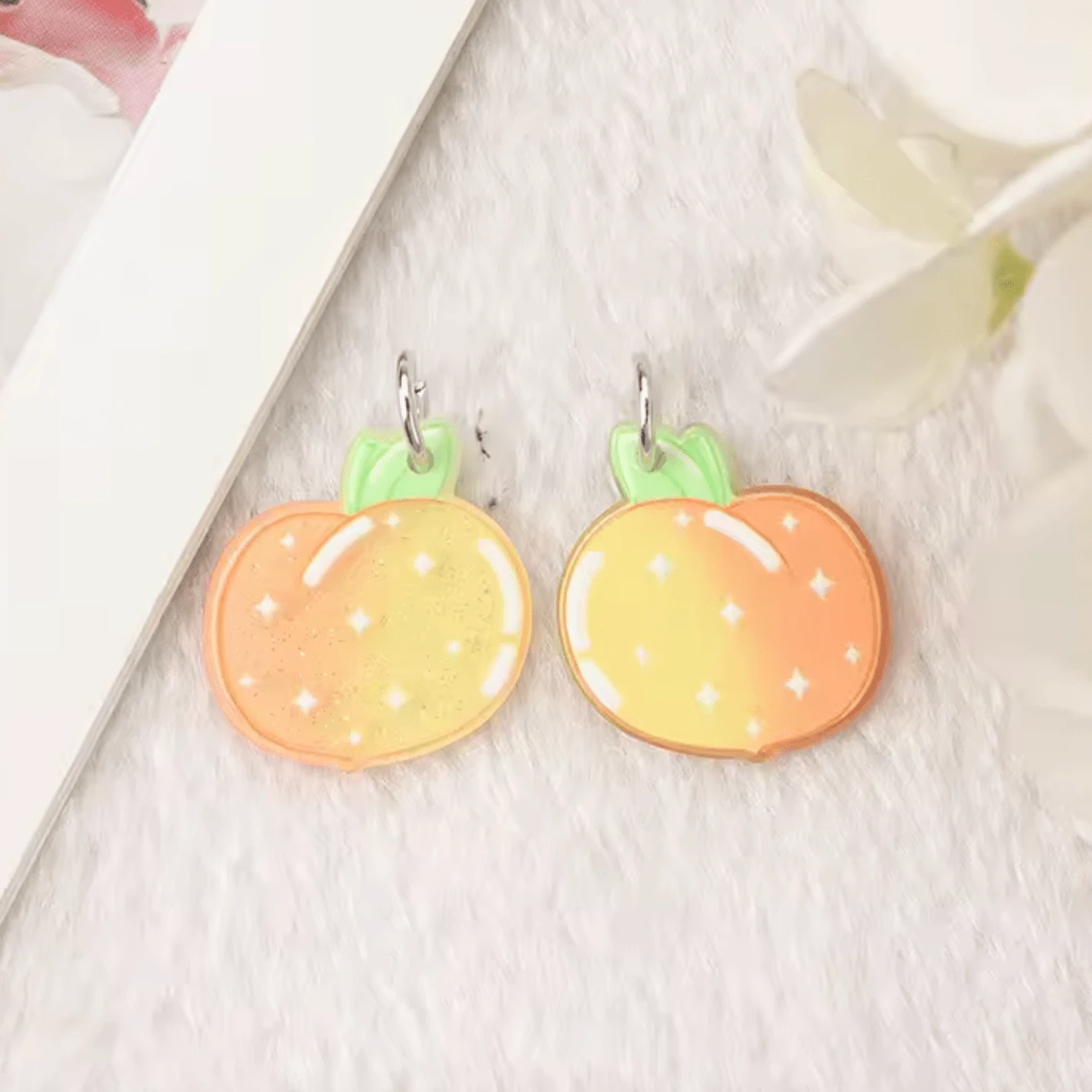 22mm Peach Glitter Cute Reverible, One Hole, Acrylic Charm Resin Gems (Sold in pair) Resin Gems