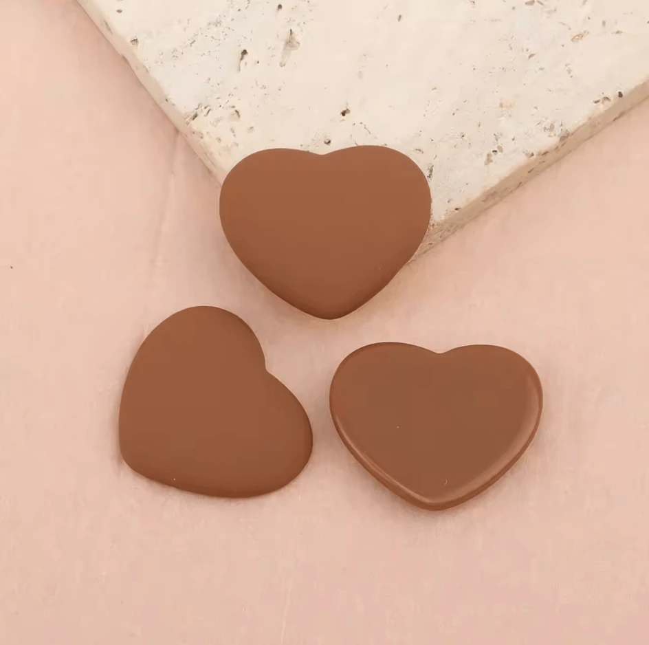 Brown 23*27mm Heart Matte Rubber Gem, (Sold in Pairs) Resin Gems