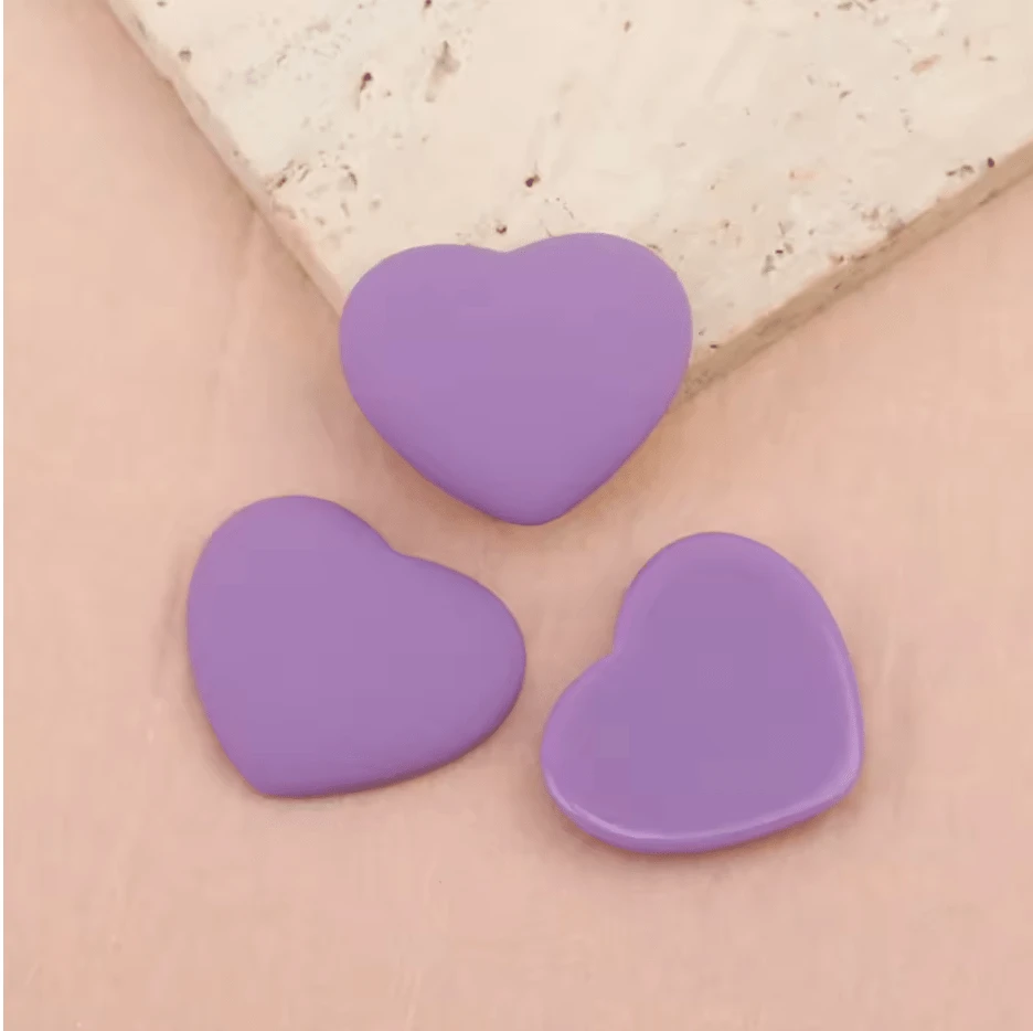 Purple 23*27mm Heart Matte Rubber Gem, (Sold in Pairs) Resin Gems
