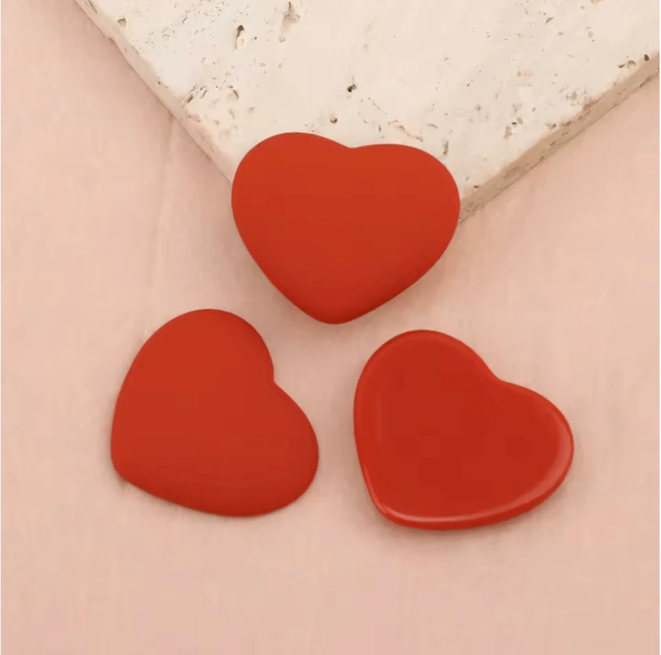Brick Red 23*27mm Heart Matte Rubber Gem, (Sold in Pairs) Resin Gems